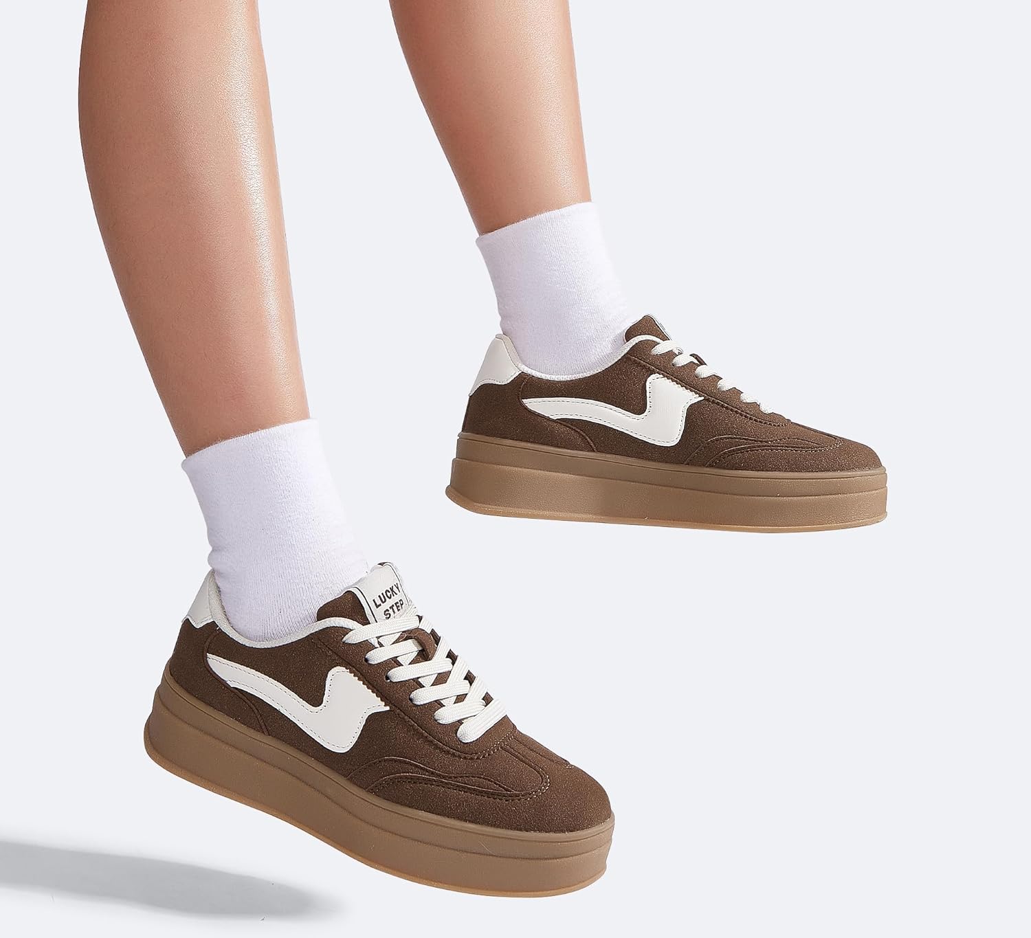 LUCKY STEP Women's Platform Fashion Sneakers Thick Sole Suede Faux Leather Classic Rubber Gum Sole Low Top Casual Walking Shoes - Image 8