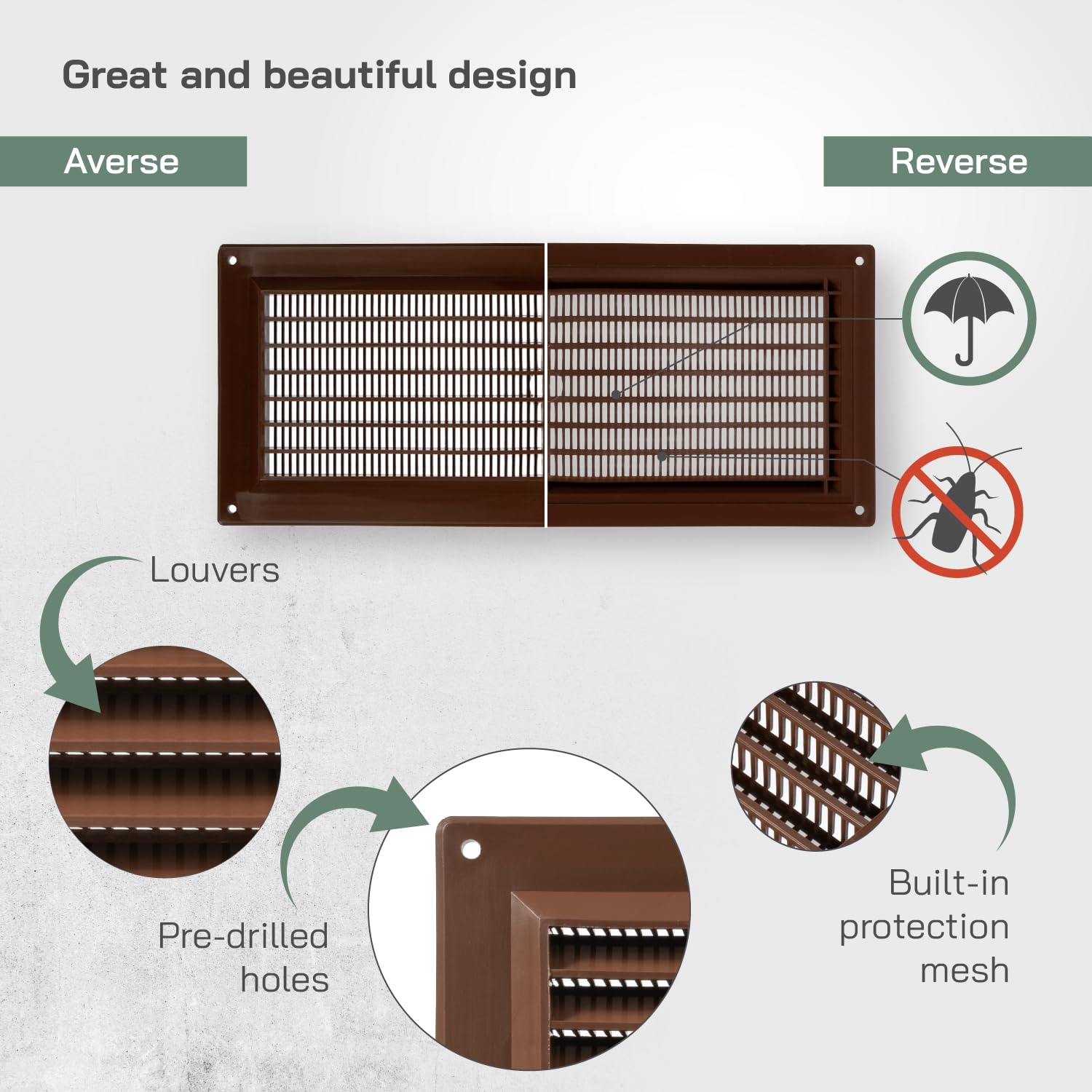 Vent Systems 130 x 300 mm / 5" x 12" Inch Brown Rectangular Plastic Air Vent Cover - Image 3