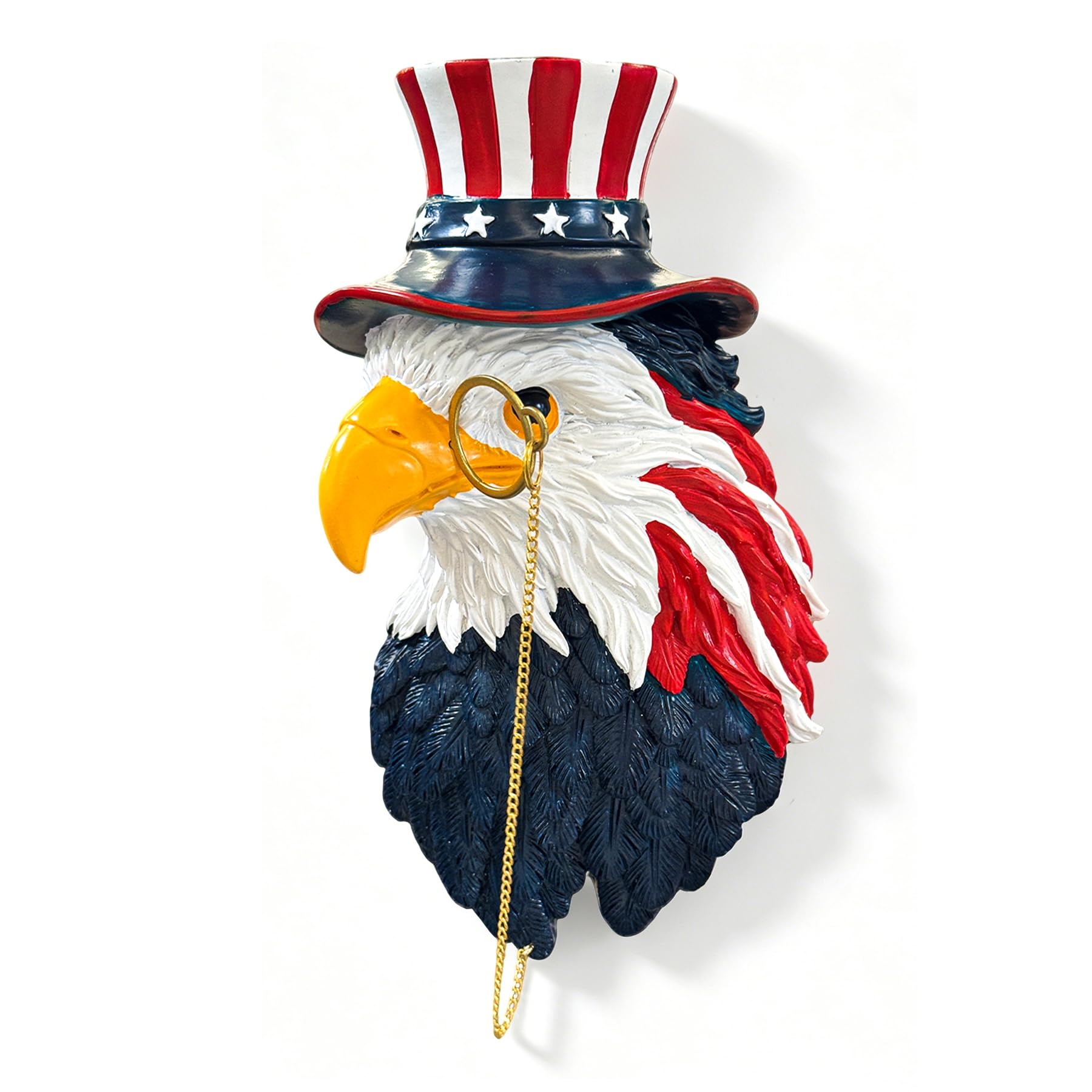 Juedawyal Patriotic Bald Eagle Bust Figurine with Uncle Sam Top Hat and Monocle, American Flag Red White Blue USA Freedom Home Office Desk Shelf Decor, Unique Gift Idea