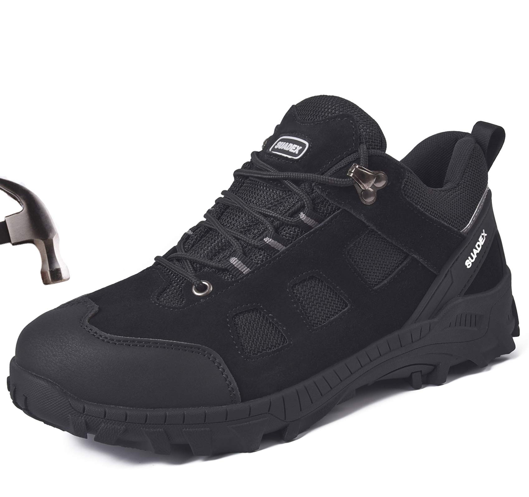 SUADEX Safety Shoes for Men Steel Toe Shoes Work Shoes Construction Composite Toe Shoes with Rubber Sole Black