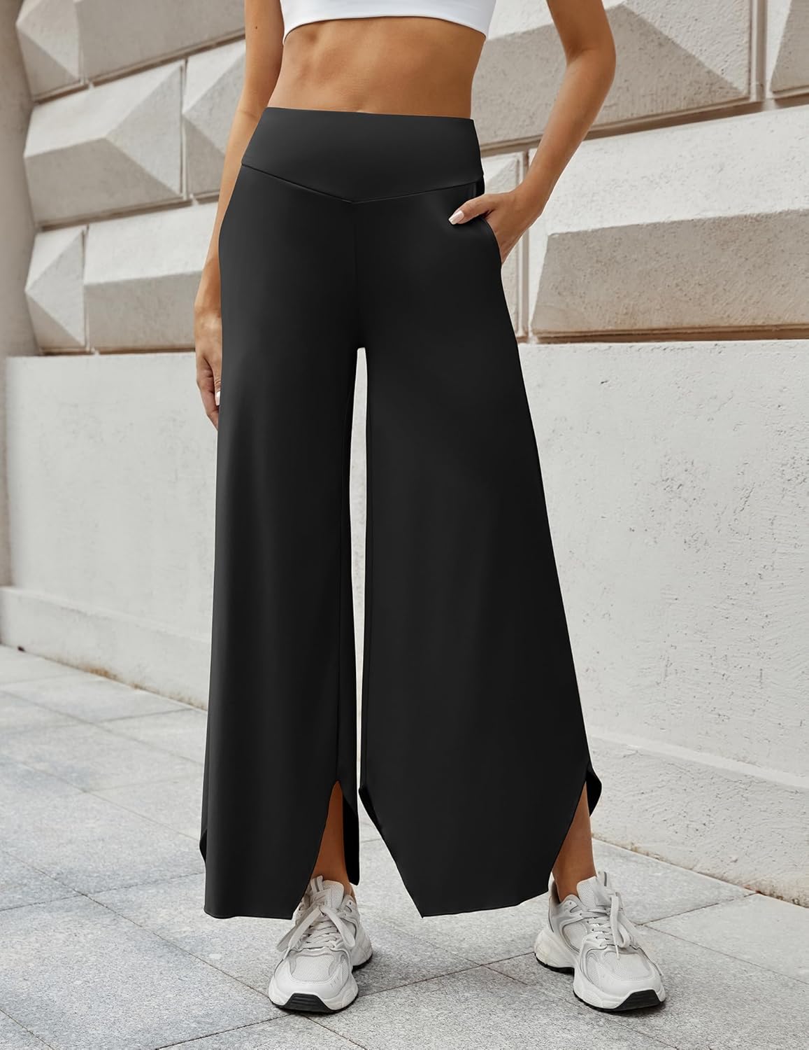 Women's Yoga Pants High Waist Stretch Loose Casual Flowy Wide Leg Pant with Pockets - Image 2