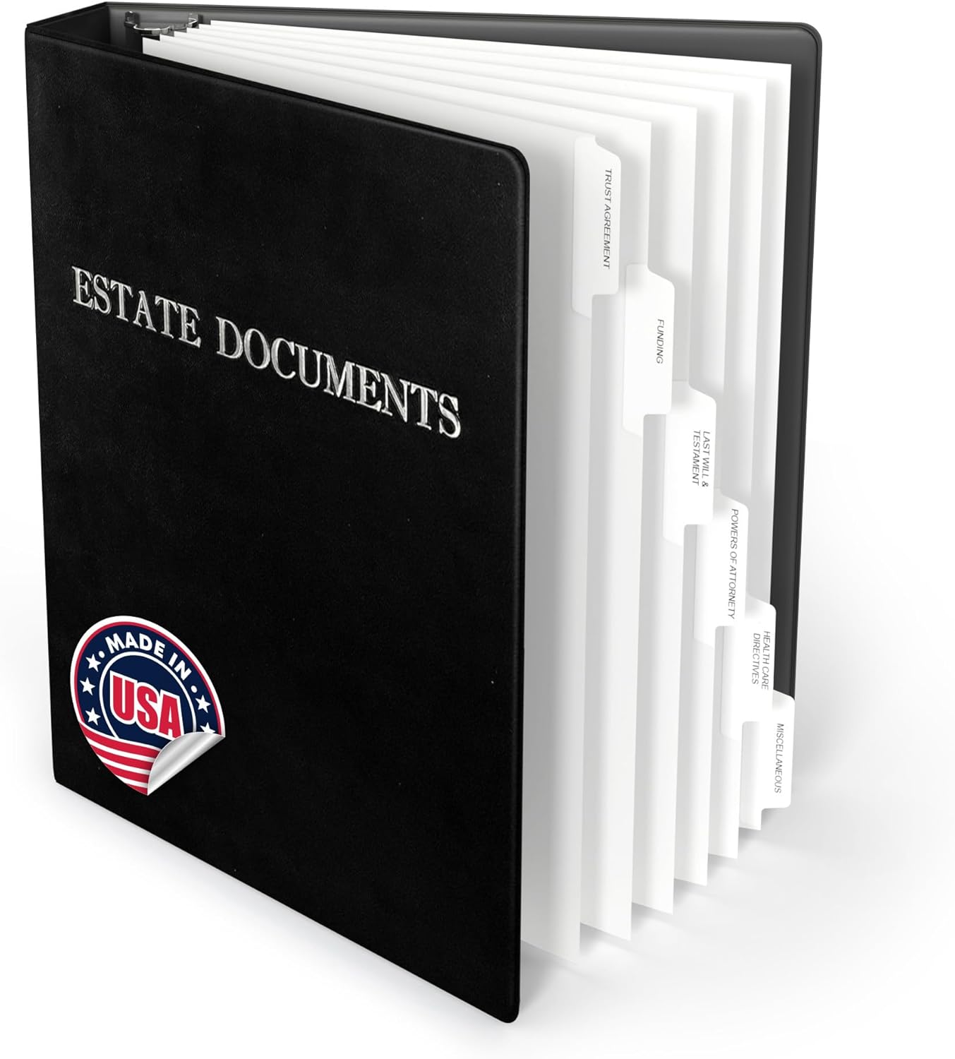 TRS Estate Planning Binder Kit – Pre-Labeled Tabs, Sheet Protectors | 1.5" D-Ring Faux Leather Organizer for Wills, Trusts, Power of Attorney & End-of-Life Planning | Navy with Bronze