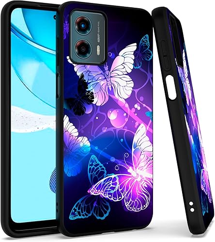EnCases Funda de teléfono celular para Motorola G 5G 2023, Moto G 5G 2023, funda clásica negra de poliuretano termoplástico púrpura mariposa a