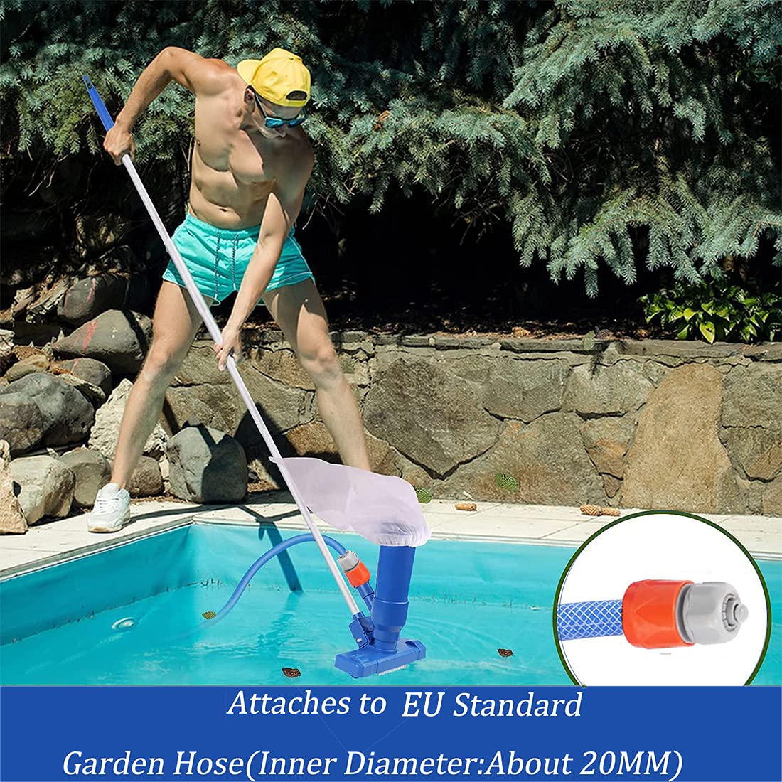 Aspirateur de Piscine Mini Jet avec Tête d'aspiration à Nettoyage Rapide Outil de Nettoyage de Piscine avec Brosses,Sac de Collecte - Aspirateur Piscine pour Spa/étang,avec 1 Paire DE Gants