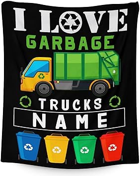 Mercuryelf Custom Garbage Truck Blanket Gift - 40x50 Inches Funny Throw Blankets for Boys - Black Soft, Fuzzy & Warm Throws for Travel, Office