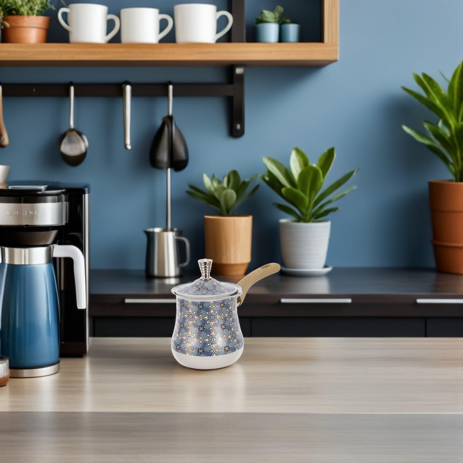 VICASKY Caffettiera Turca in Acciaio Inox 720 Ml, Macchina per Caffè Turco e Scaldalatte da Fornello, con Manico in Legno, Compatibile Induzione, per Uso Domestico e Preparazione Caffè