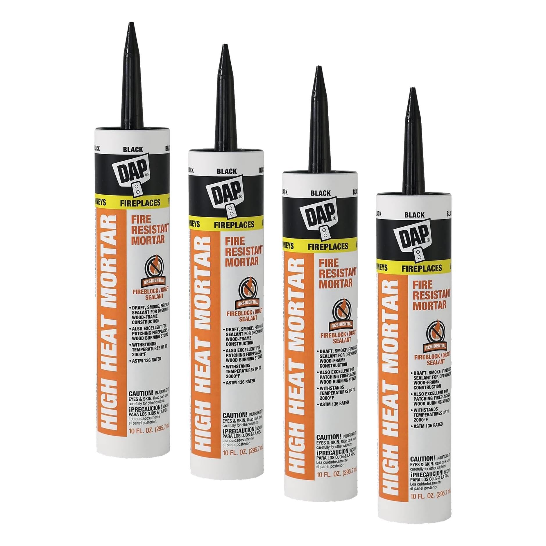 DAP High Heat Fire Resistant Mortar,10 Oz,Black (7079818854),(Pack of 4)