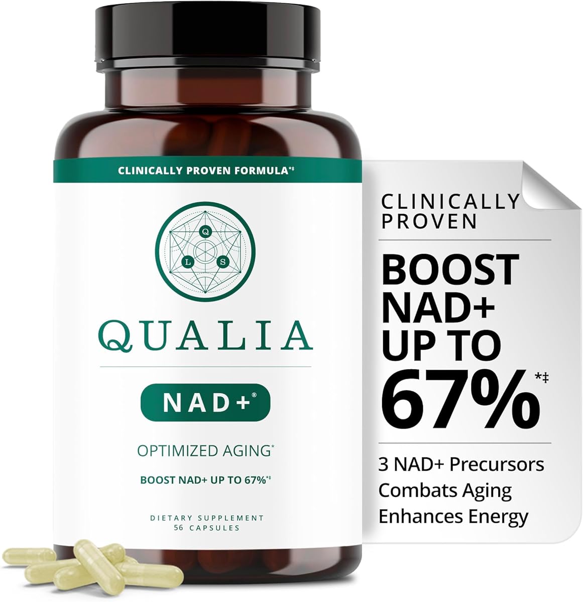 Qualia NAD Supplement — Clinically Proven to Boost NAD+ up to 67%. Optimized Aging, Energy, Focus. Elite NAD+ Booster Ingredients Nicotinamide Riboside (NIAGEN), Niacin, Niacinamide (1 Month Supply)