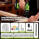 WORKBLESS Cordless Drill, Power Drill Set with 1 Battery and Charger, 40Nm, 20+1 Torque, 2 Speed, Keyless 3/8" Electric Screwdriver with LED Light, 28pcs Drill Bits Set(Green)