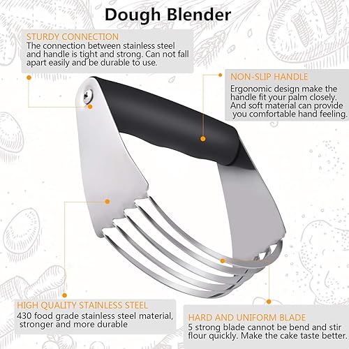 Miniatura 4 de Batidora de masa, juego de cortador de repostería de acero inoxidable, batidora de pastelería + raspador de masa + cepillo de pastelería, juego