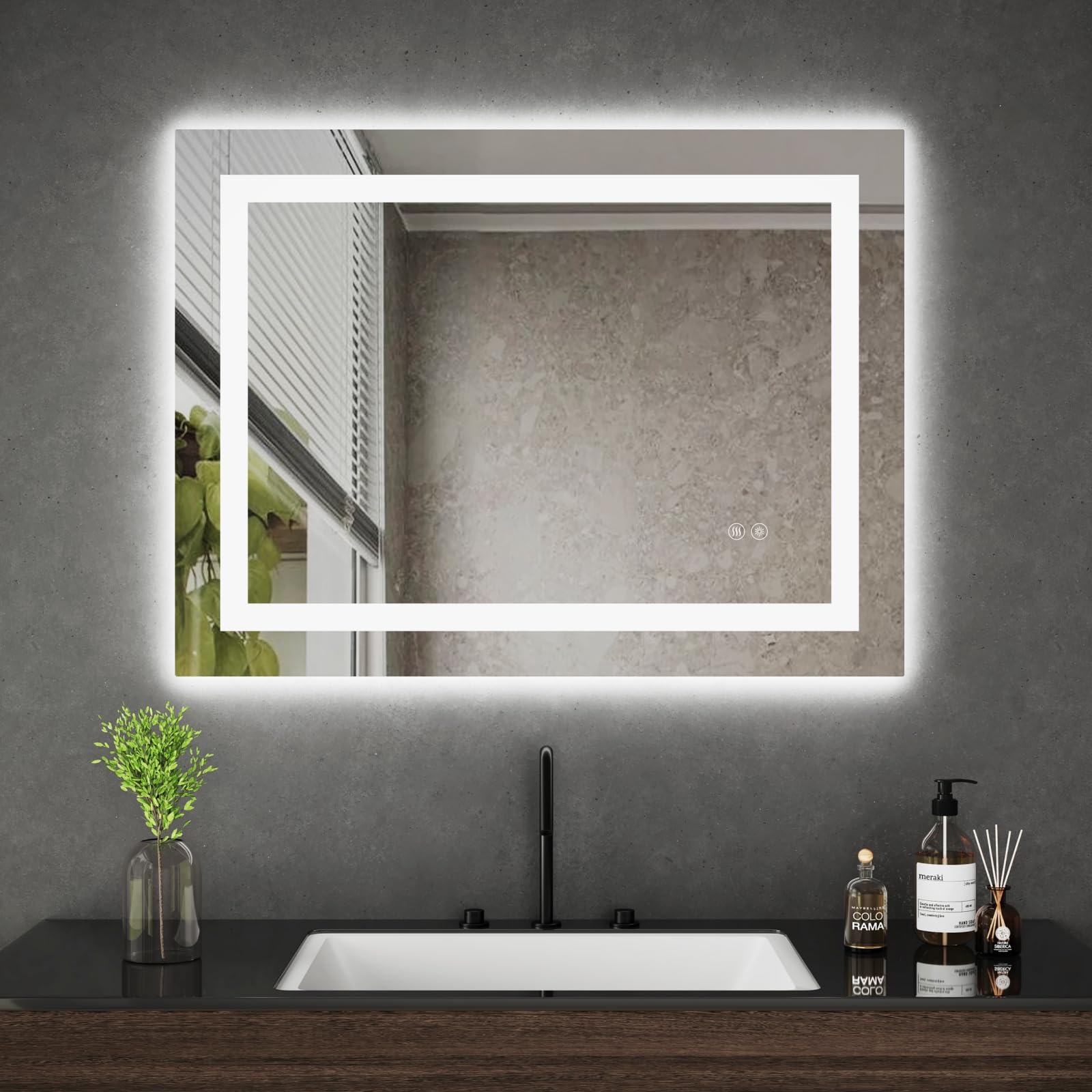 Cozynest Badezimmerspiegel mit Beleuchtung 80x60cm Badspiegel LED Spiegel