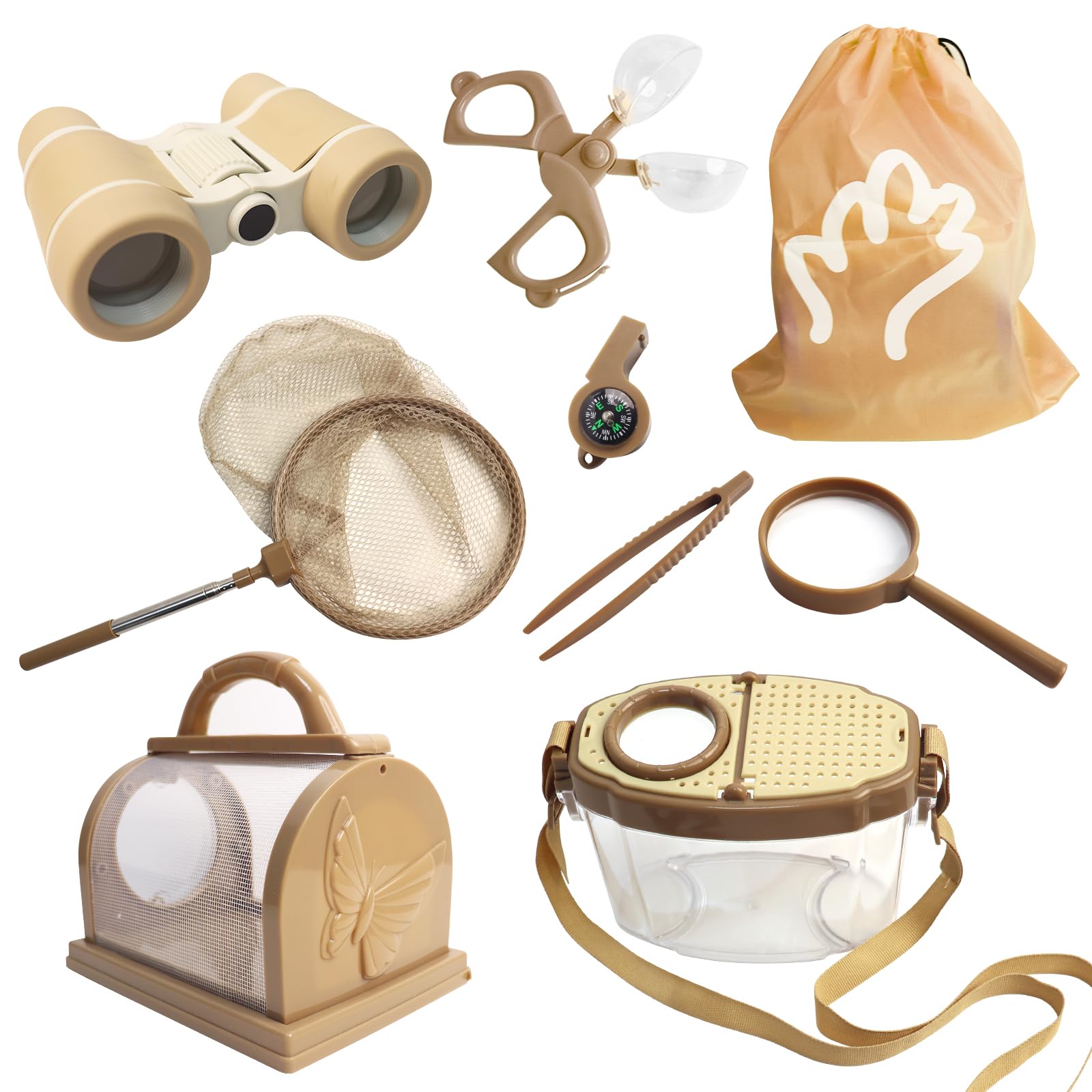 Bug Catcher for Kids Explorer Kit Kids Bug Catching Kit, Bug Catcher Kit for Kid with Binoculars, Magnifying Glass, Butterfly Kit for Aged 3+ (Brown)