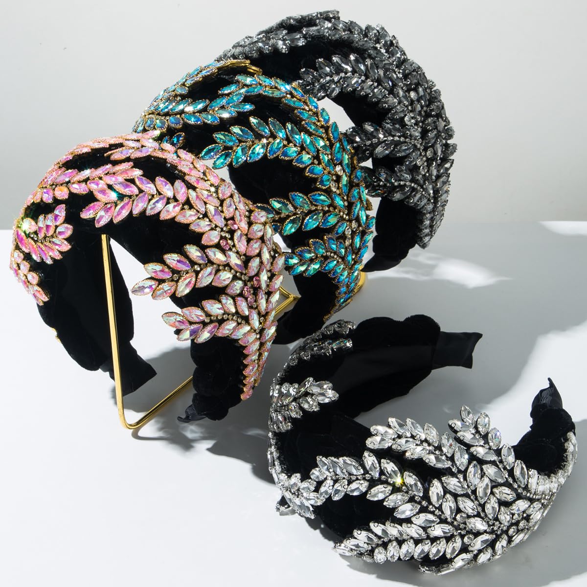 Breite Stirnbänder aus Flanell im Barockstil, Strass-Stirnbänder, Knoten-Stirnband, Kristall, handgefertigt, Haar-Accessoires für Mädchen (weiß, M)