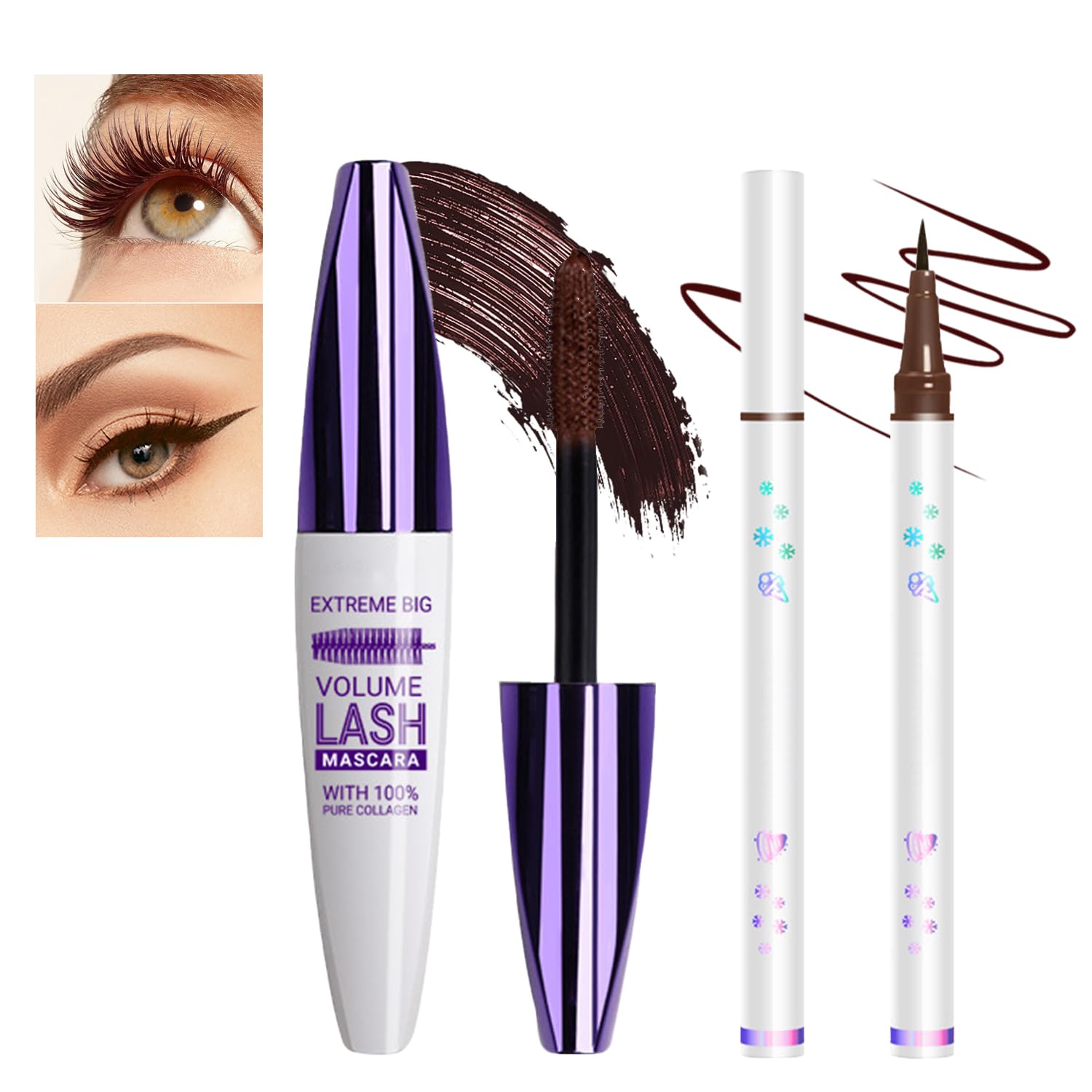 Extreme Big Volume Lash Mascara And Eyeliner Set including 100% Pure Collagen