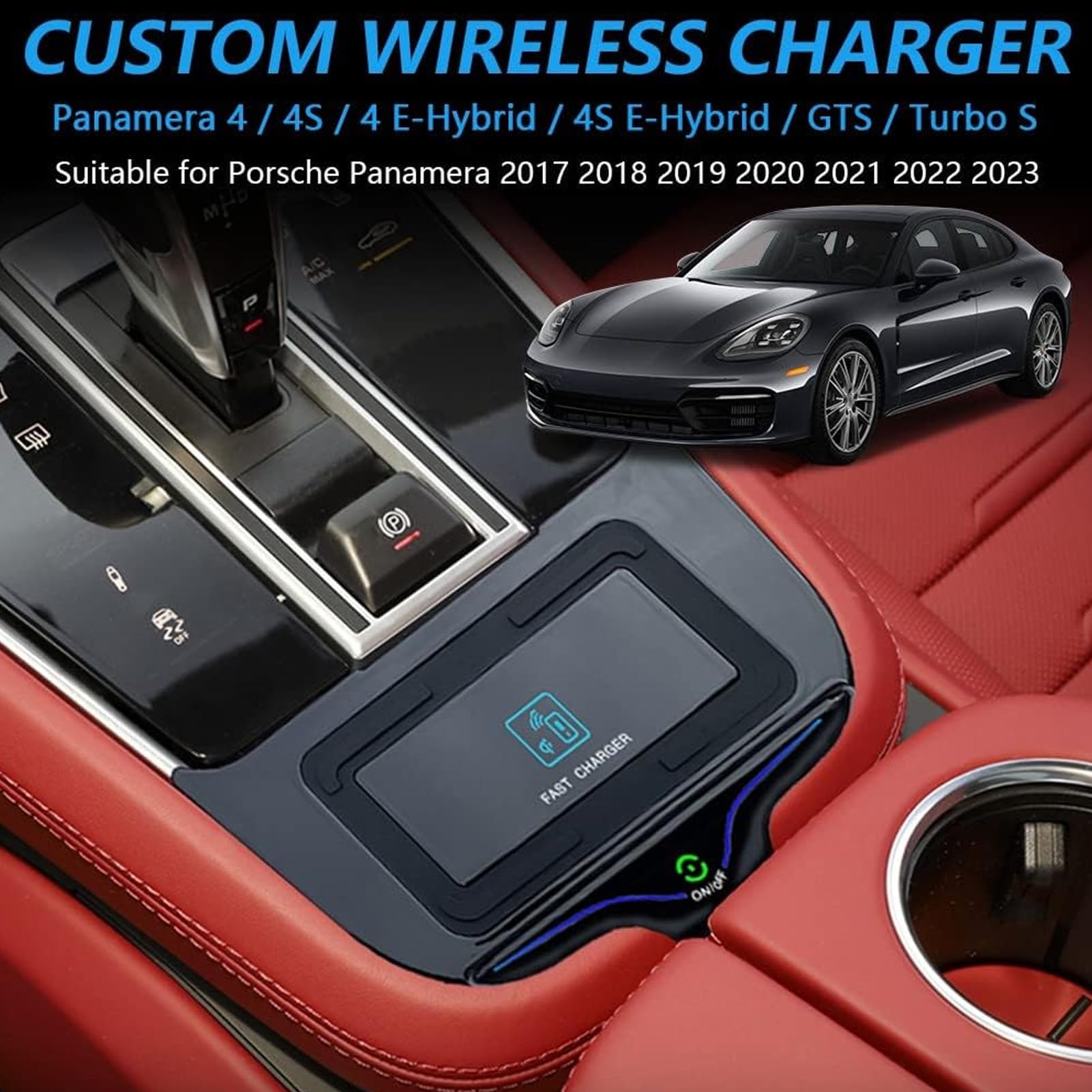 Bezprzewodowa ładowarka Samochodowa Telefonu do Porsche Panamera (2017-2023), Konsola środkowa Akcesoria Podkładka ładująca, Szybka ładowarka do i-Phone Sam-sung