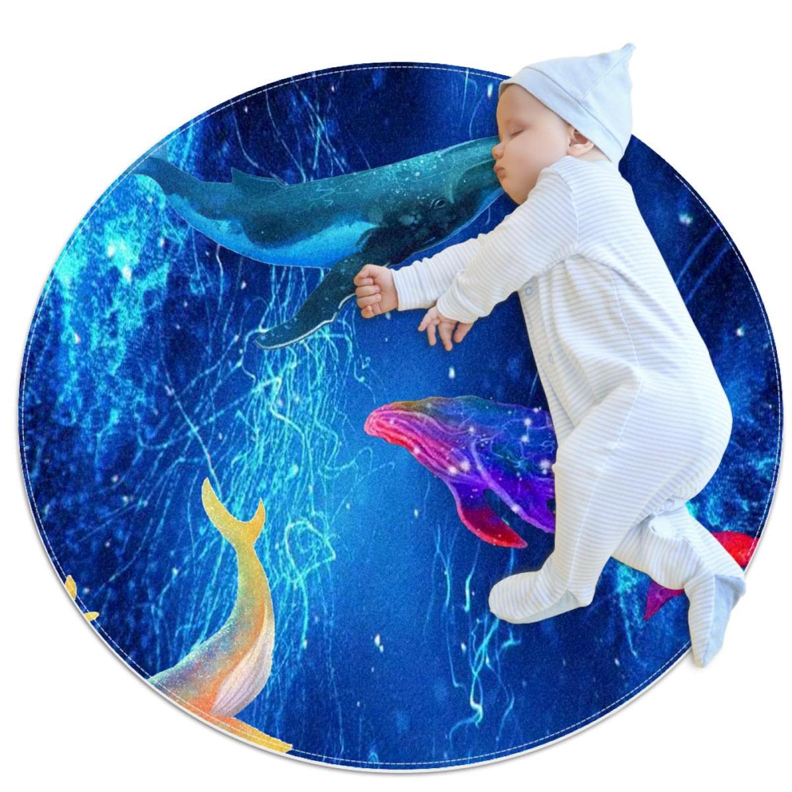 Tapis de salle de bain antidérapant contre les glissades, motif baleine ronde 1m
