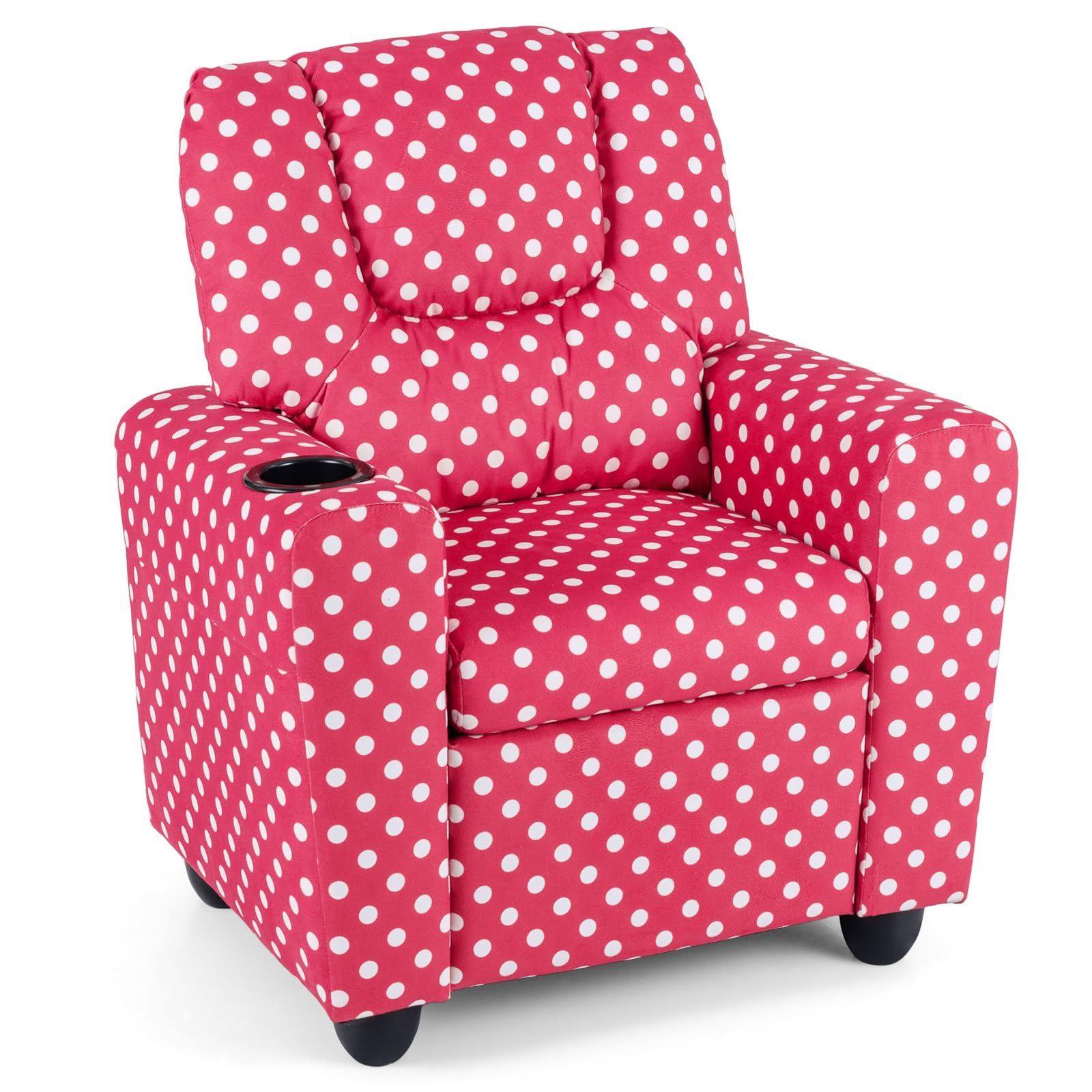 Kids Recliner, Toddler Lounge Chair w/Cup Holder, Wide Armrest, Kids Sofa w/Adjustable Footrest, Comfy Toddler Recliner Chair for for Boys &amp; Girls 3 + (Fabric, Red Polka Dots)