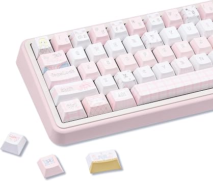 Cute Cream Key Cap Set 145 Key Cherry Profile Pink Key Caps PBT Custom Key Caps for Mechanical Keyboards ANSI/ISO Layout
