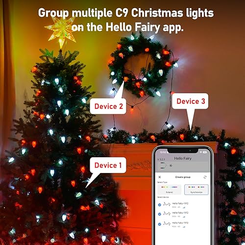 Miniatura 9 de Probro Luces LED inteligentes C9 de Navidad para exteriores, 118 pies, 150 LED, control de aplicación, 105 modos preestablecidos, sincronización de