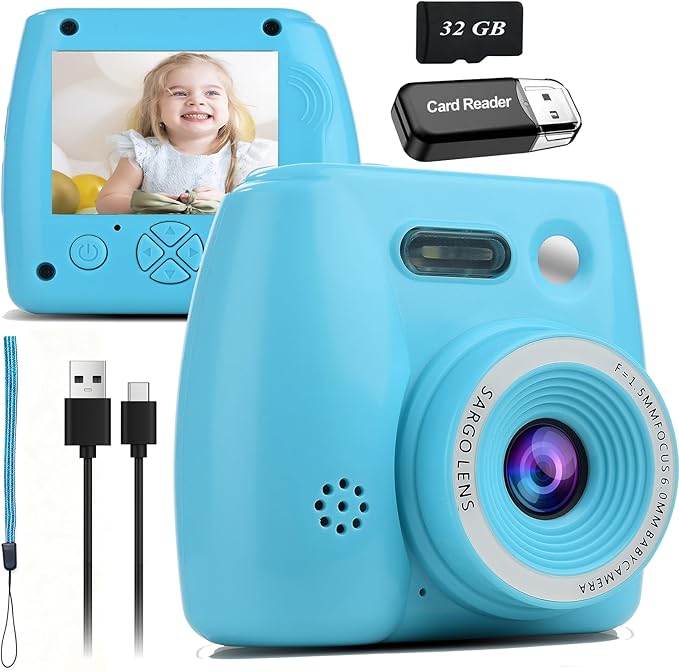 Cámara digital para niños con 32GB, lector de tarjetas y carga usb