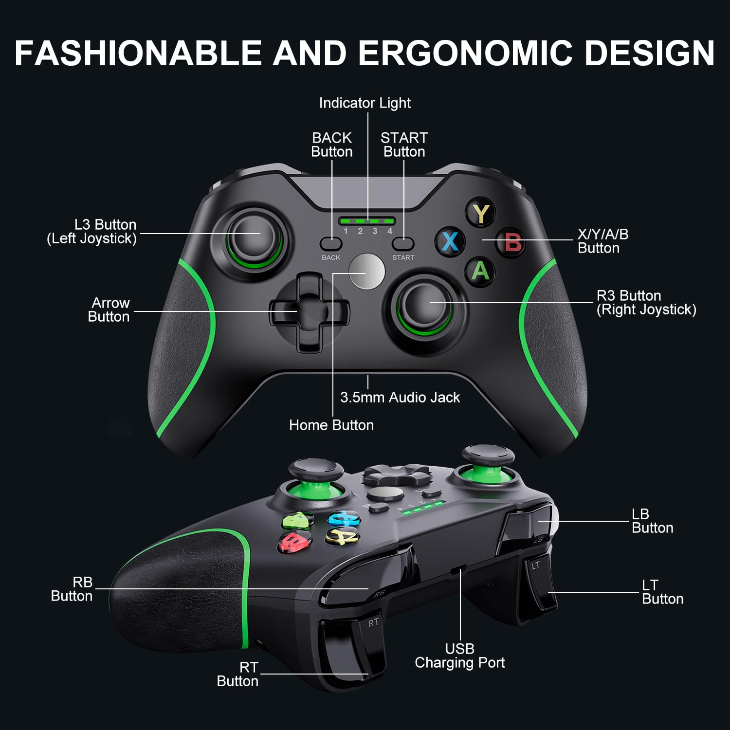 SWCTIM Xbox Controller Wireless für Xbox One, Xbox Series X/S, Xbox One X/S,Controller mit 3.5mm Kopfhörerbuchse,mit 2.4GHz Wireless Adapter,Schwarz