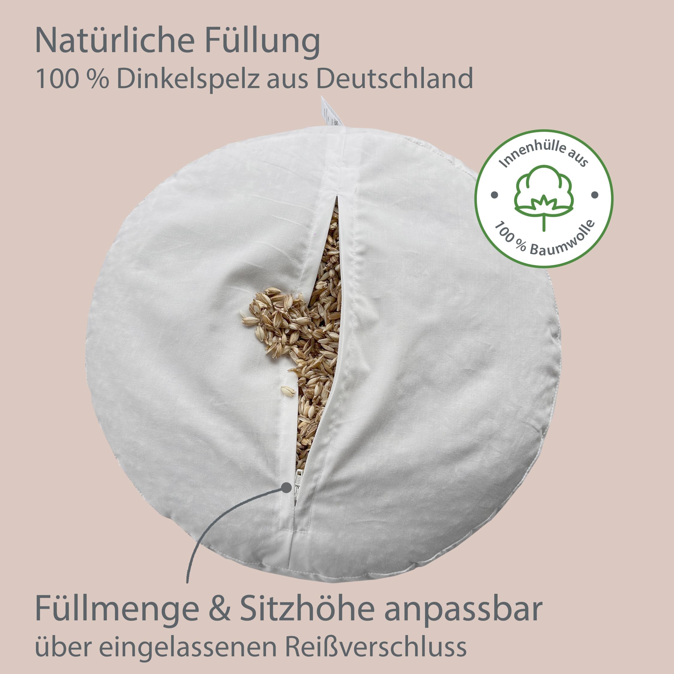 Soul Pillow Meditationskissen, Yoga Sitzkissen 15 cm hoch, Ø30cm mit Dinkelfüllung, Bezug waschbar, Sitzkissen Boden für Meditation und Yogakissen rund, OEKO TEX 100