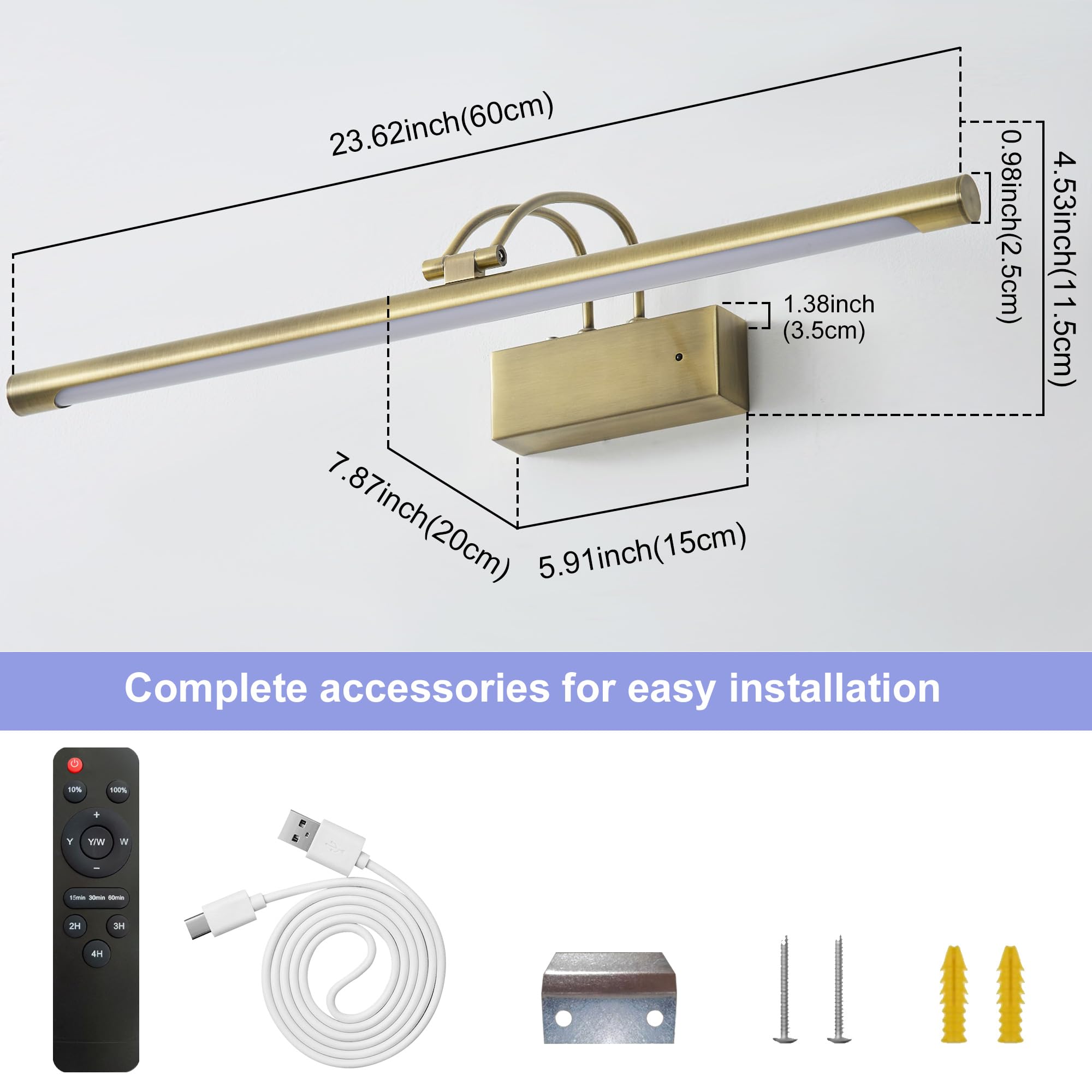 Lampada fotografica senza fili con telecomando, 60 cm, illuminazione a LED con 3 temperature di colore, 5000 mAh, ricaricabile, timer a batteria, dimmerabile, per pittura, opere d'arte e