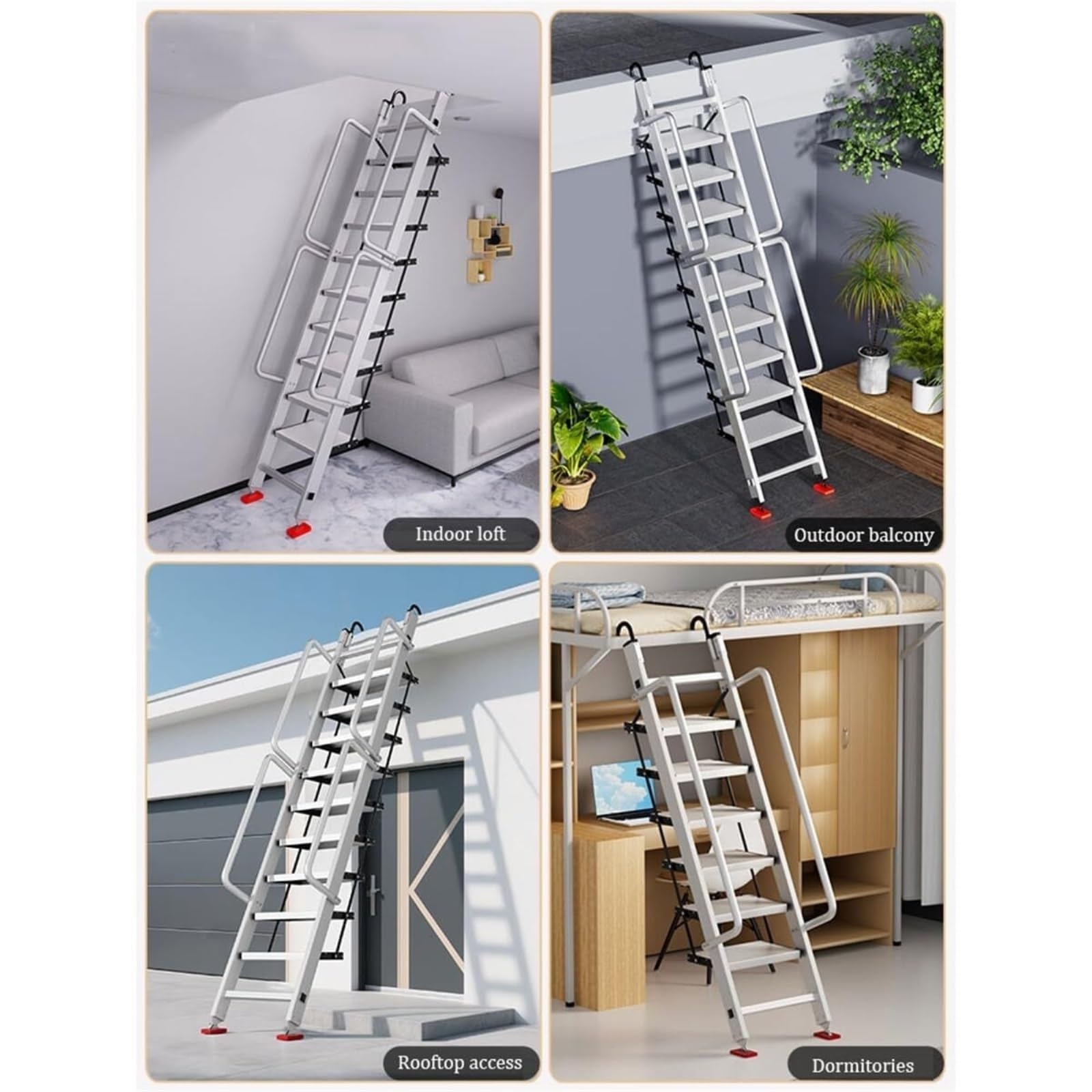 Escalera de Aluminio Plegable for ático, Escalera Tipo Loft de 4 escalones