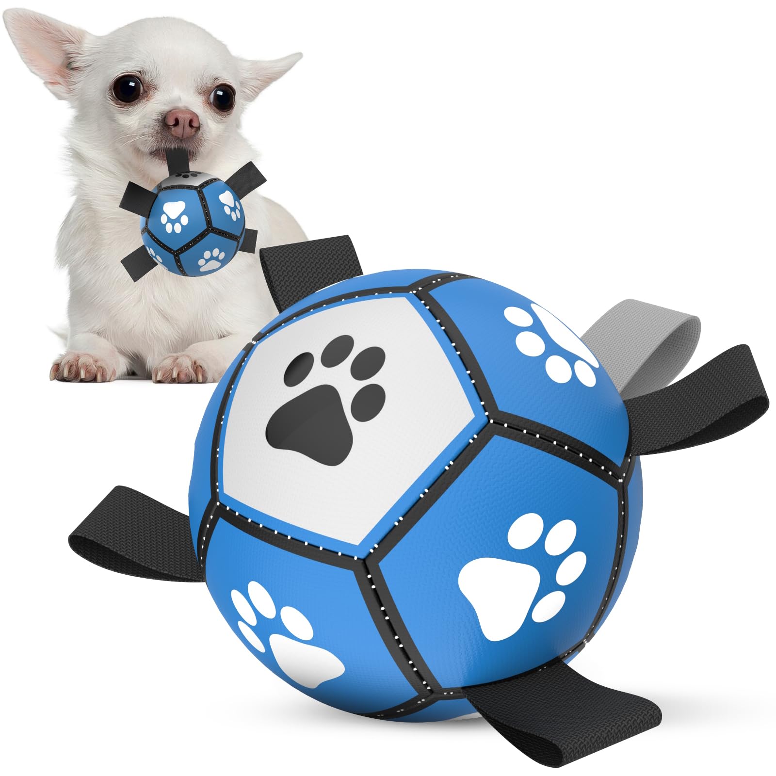 HETOO Interactive Dog Football Toys with Webbing, Durable Dog Water Balls for Small Medium Breed Indoor & Outdoor Blue Gray (5 Inch)