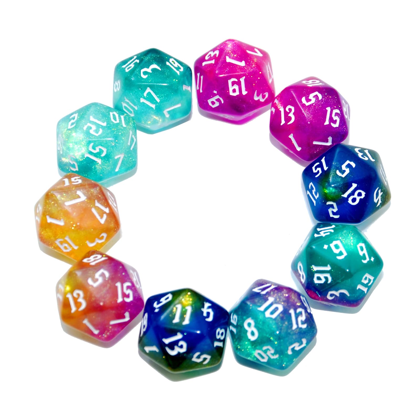 SmartDealsPro 10-Pack 20 Sided Dice D20 Polyhedral Dice for DND RPG MTG Table Game (Sparkly Glitter)