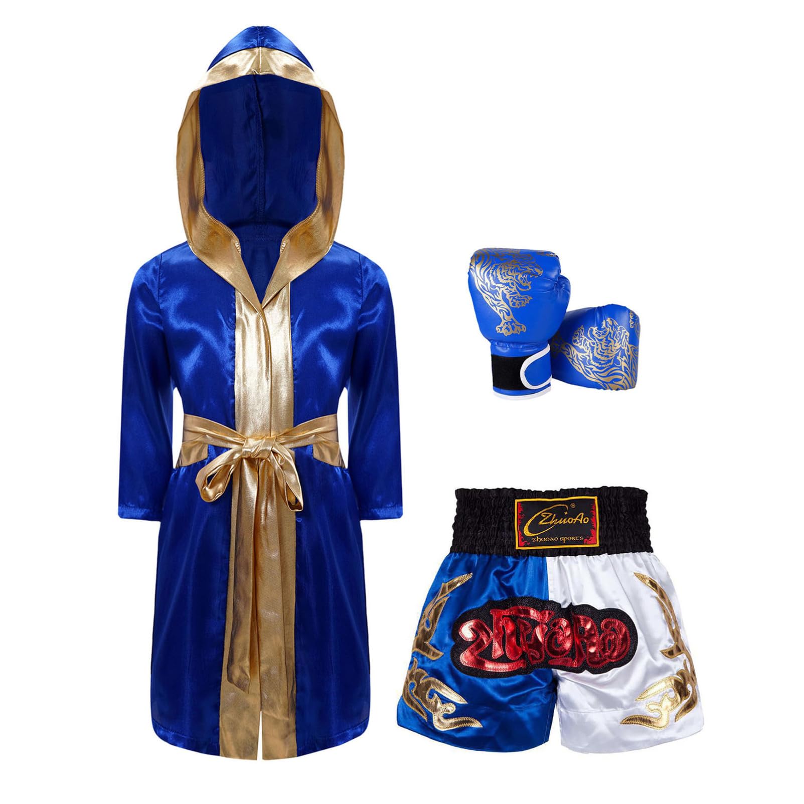 CHICTRY Enfants Garçon Costume de Boxe Muay Thai Survêtements Peignoir de Kickboxing & Short de Sport Boxing Entraînement & Gants 6-16 Ans