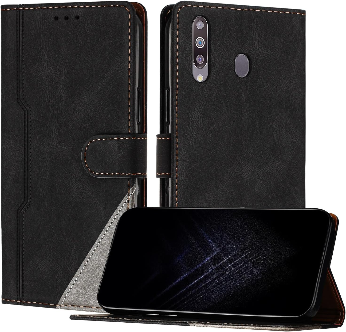 Case for Samsung Galaxy A20S, Flip Premium PU Leather Cover with [Kickstand][Card Holder][Shockproof TPU] Compatible with Galaxy A20S - Black