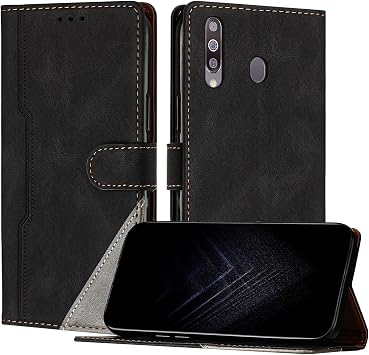 Case for Samsung Galaxy A20S, Flip Premium PU Leather Cover with [Kickstand][Card Holder][Shockproof TPU] Compatible with Galaxy A20S - Black