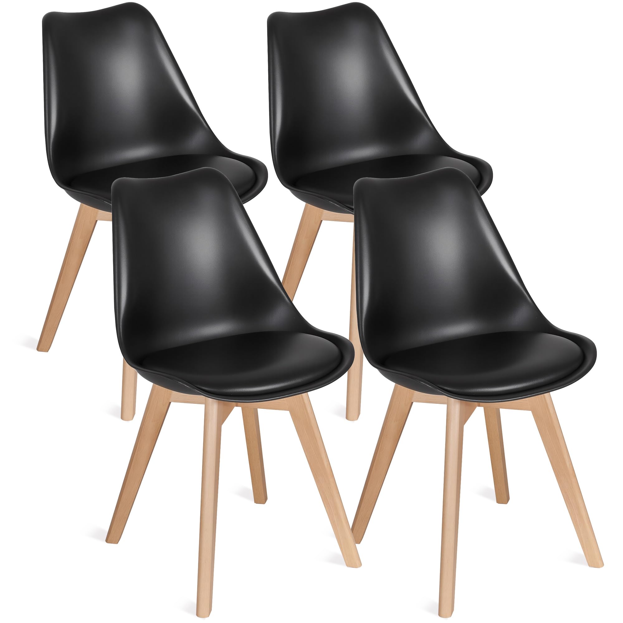 Photo 1 of VECELO Dining Chairs Set of 4, Mid-Century Modern Kitchen & Dining Room Chairs, PU Leather Upholstered Seat, Solid Wood Legs, Armless, Non-Slip Feet, Black