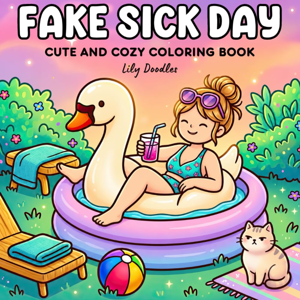 Fake Sick Day: Cute and Cozy Coloring Book with Lazy Days, Comfy Pajamas, and Self-Care Moments