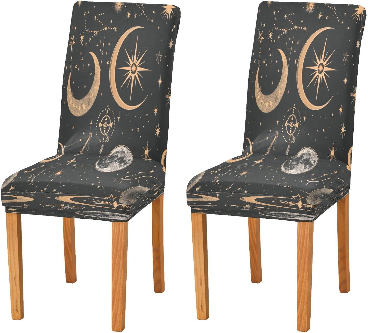 ALAZA Stretch Dining Room Chair Covers, Colorful Moon Stars Seamless Chair Covers Parson Chair Slipcovers Removable Washable for Dining Room Ktichen Ceremony