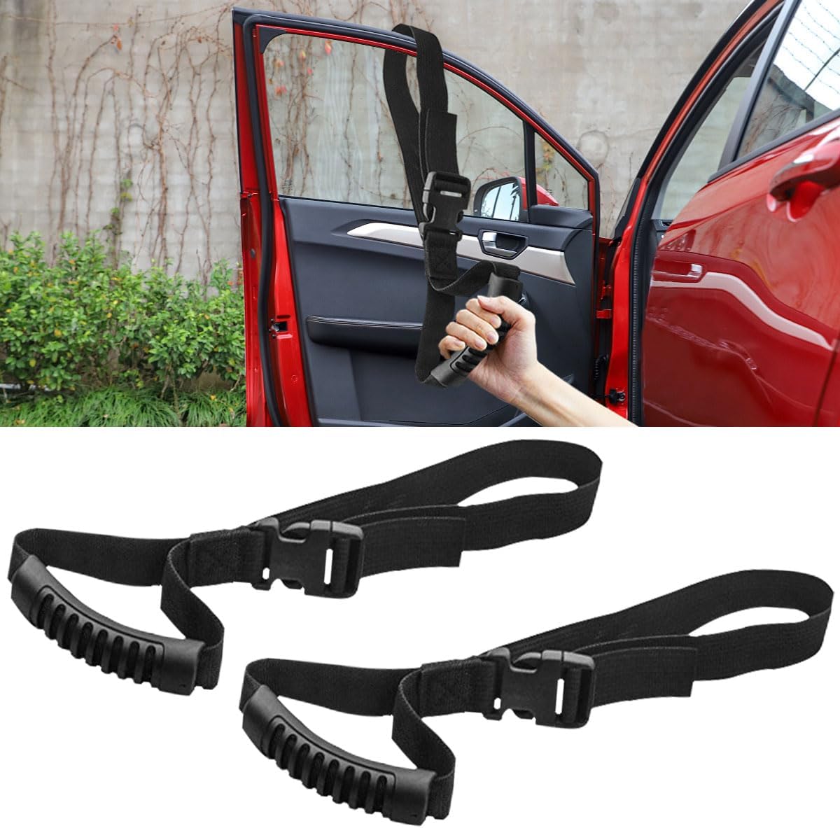 LAINLOY Car Grab Handle, Adjustable Standing Aid Safety Handle, Portable Vehicle Nylon Grip Handle for Elderly Disabled, Vehicle Support Grab Bar Mobility Assist Device for Car Truck Van (Red, 1PC)