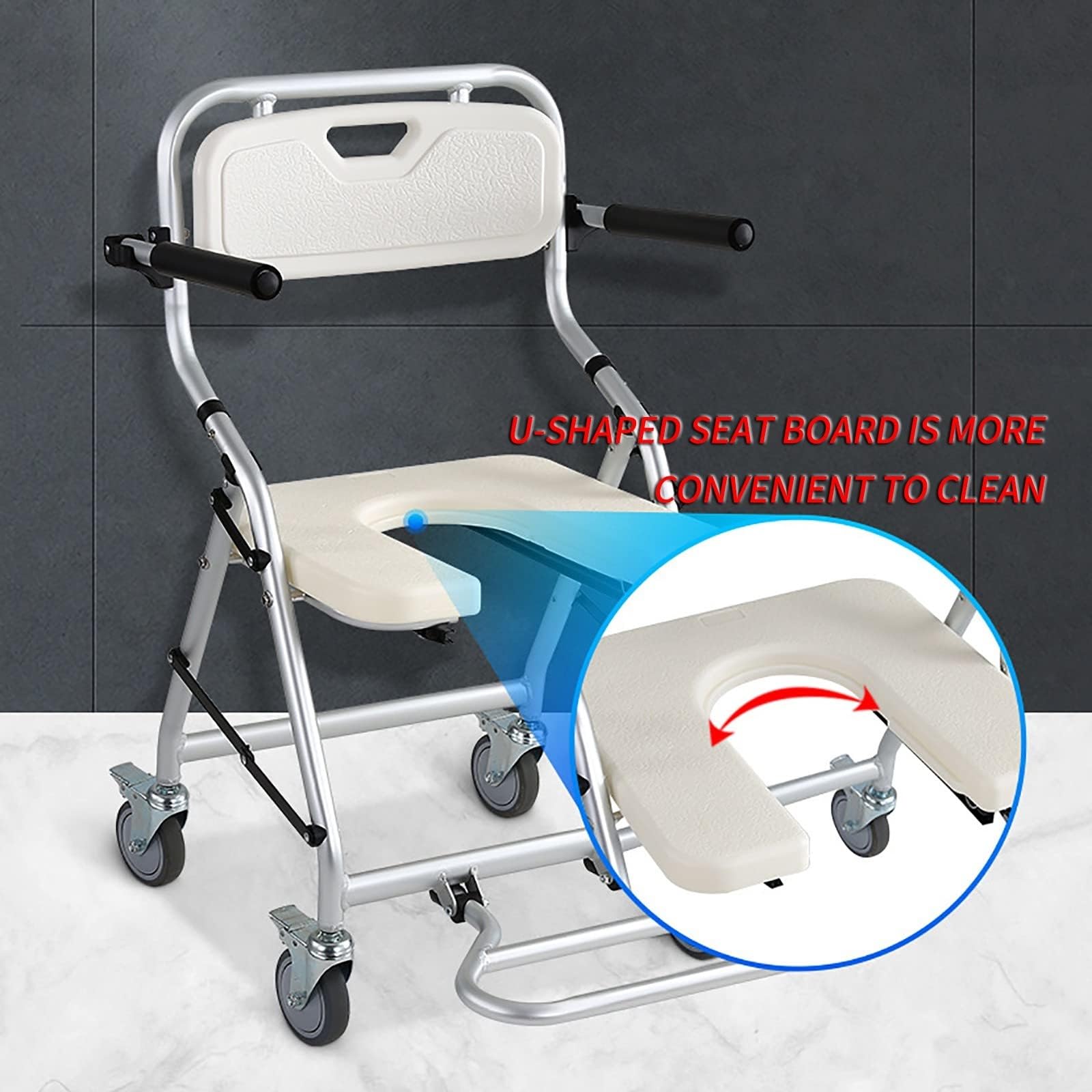 Silla De Ducha Plegable Silla De Ducha Con Ruedas, Brazos Y Respaldo Silla De Ducha Con Cojín De Asiento De EVA Y Plato De Asiento Con Abertura En Forma De U Capacidad De Carga 330 Lbs ( Color : Green