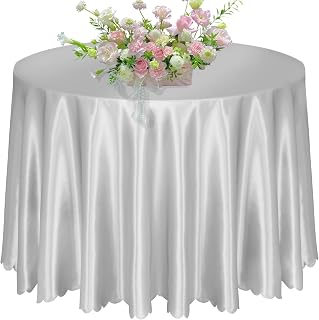 KKJIAF 1 Pack 108 Inch Round Satin Tablecloth, Silver