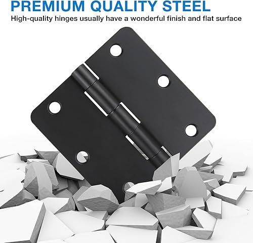 Miniatura 5 de Paquete de 18 bisagras negras para puerta, bisagras negras mate negras para puertas, 3 12 bisagras de puerta interior, bisagras de 3.5 x 3.5