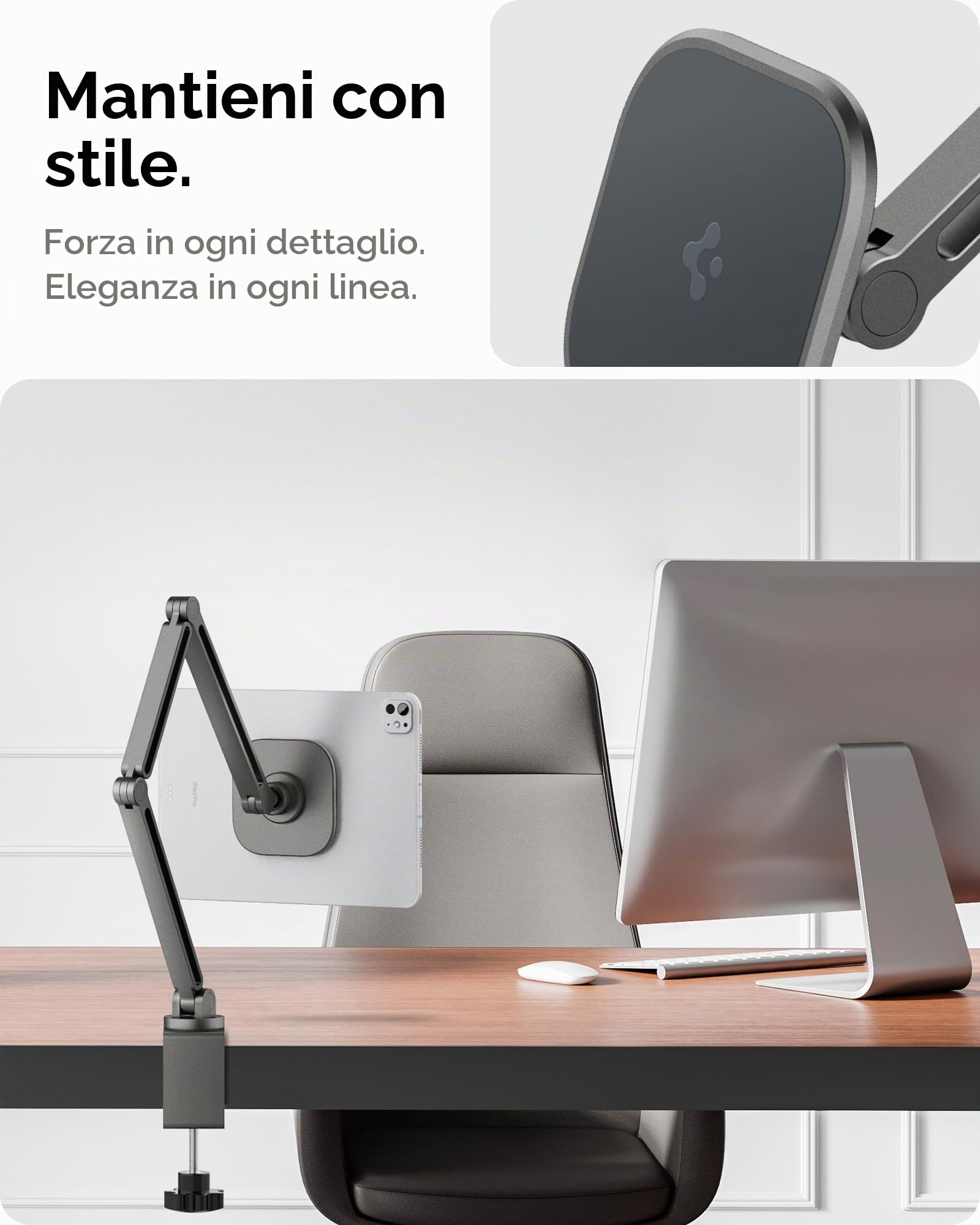 Spigen OneTap Supporto Tablet da Tavolo e Letto [Anello Metallico Incluso] Flessibile con Braccio Articolato, Rotante a 360° per iPad Pro Air Mini A16 M3 M4 M5 9 11 13 Generazione, Galaxy Tab e Altri