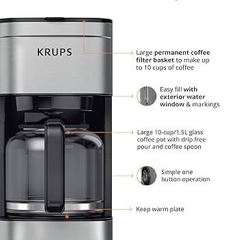 コーヒーメーカー ブラック/シルバー 最大10杯分 Amazon | Krups Newer Model ドリップコーヒーメーカー 10カップ