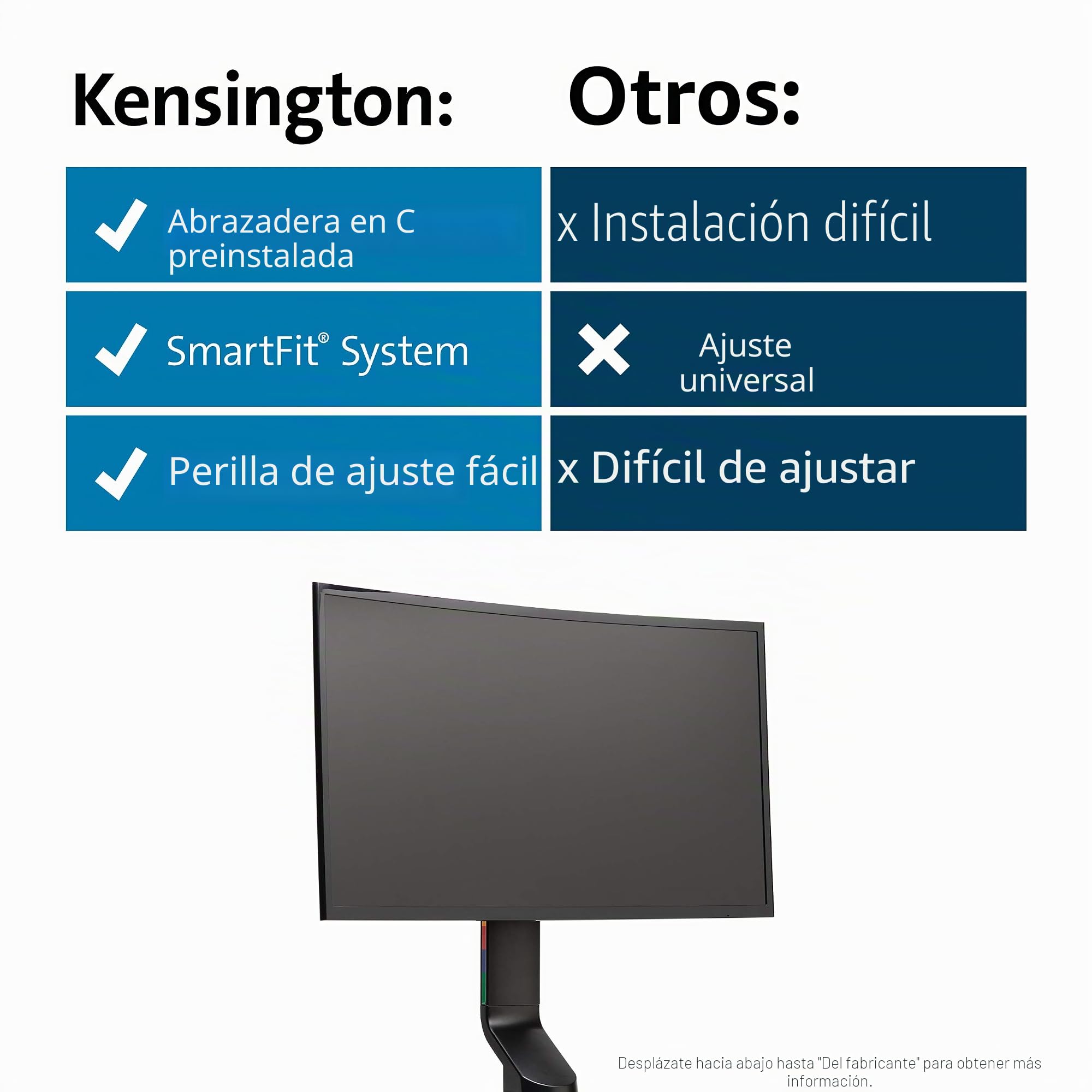 Kensington Brazo SmartFit para un Monitor con Placa VESA - Brazo de Ahorro de Espacio para un Monitor Pequeño con Configuración de Altura Ajustable, Negro (K55512WW)