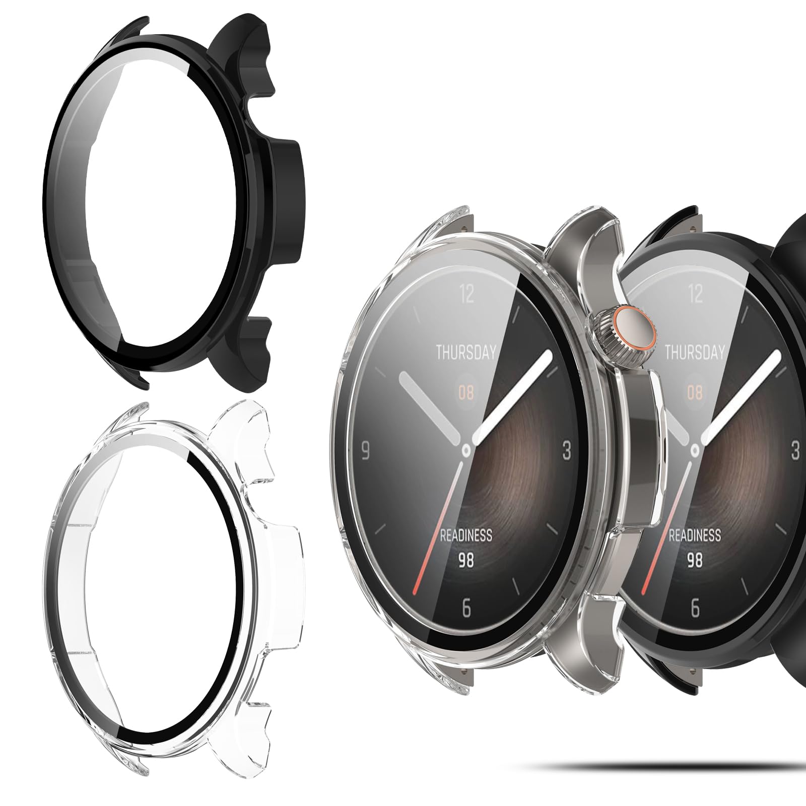 QULLOO Funda para Amazfit Balance 2 Protector de Pantalla, Ultra Delgada PC Protección Completa Estuche Protector Case para Amazfit Balance 2, Negro + Transparente
