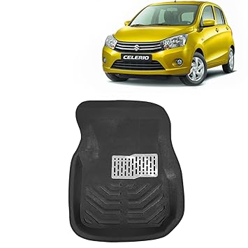 Kingsway 3D Car Foot Mats for Maruti Suzuki Celerio, 2014-2021 Model, Black Color, PVC, Complete Set of 3 Piece Car Floor Tray Mats