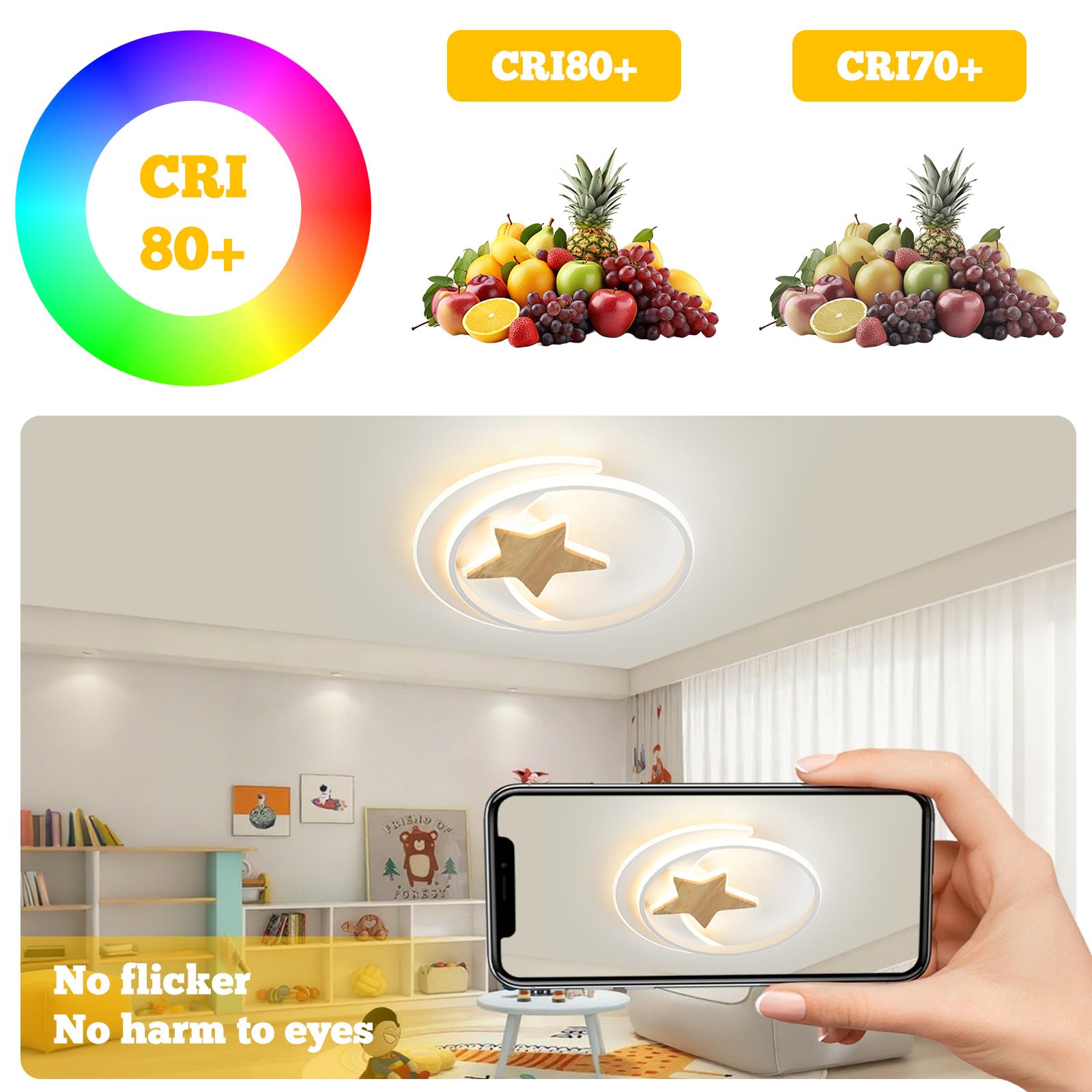 Lampara Infantil Techo, 40CM 32W Lámpara de Techo LED Regulable con Control Remoto 3000-6000K Plafón LED Techo para Cuarto de Niños Dormitorio Sala de Estar