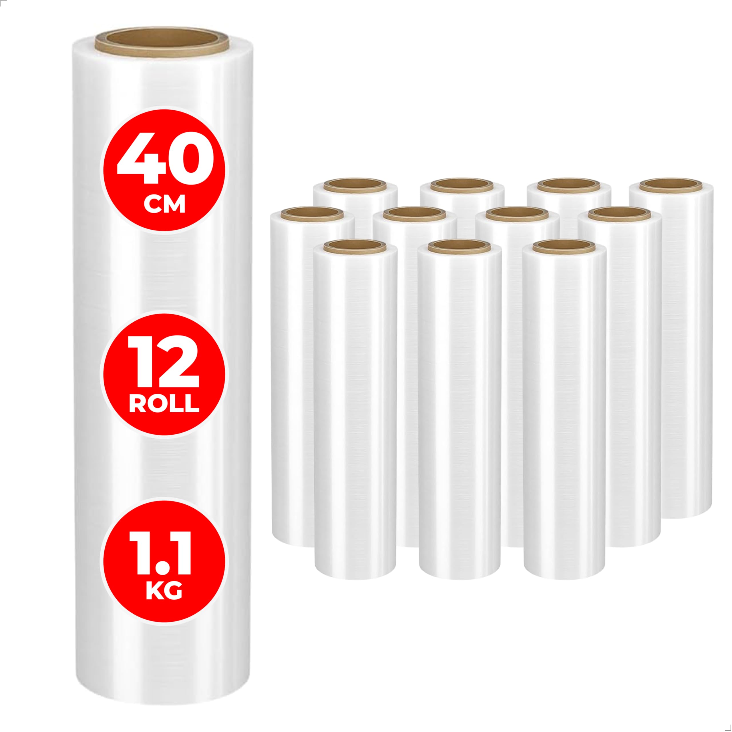 Heavy Duty Stretch Film Wrap 400MM x 200M | Multipurpose Clear Pallet Stretch Wrap Film | Extra Strength & Thickness Plastic Wrap | Clear Shrink Wrap | Perfect for Household, Pallet Packing -12 Rolls โ image 1