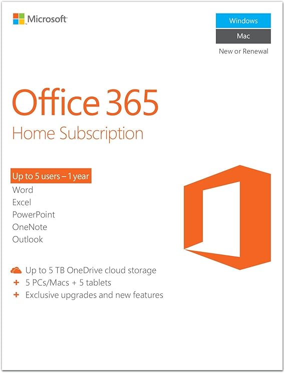 Microsoft Office 365 Home 1year subscription, 5 users