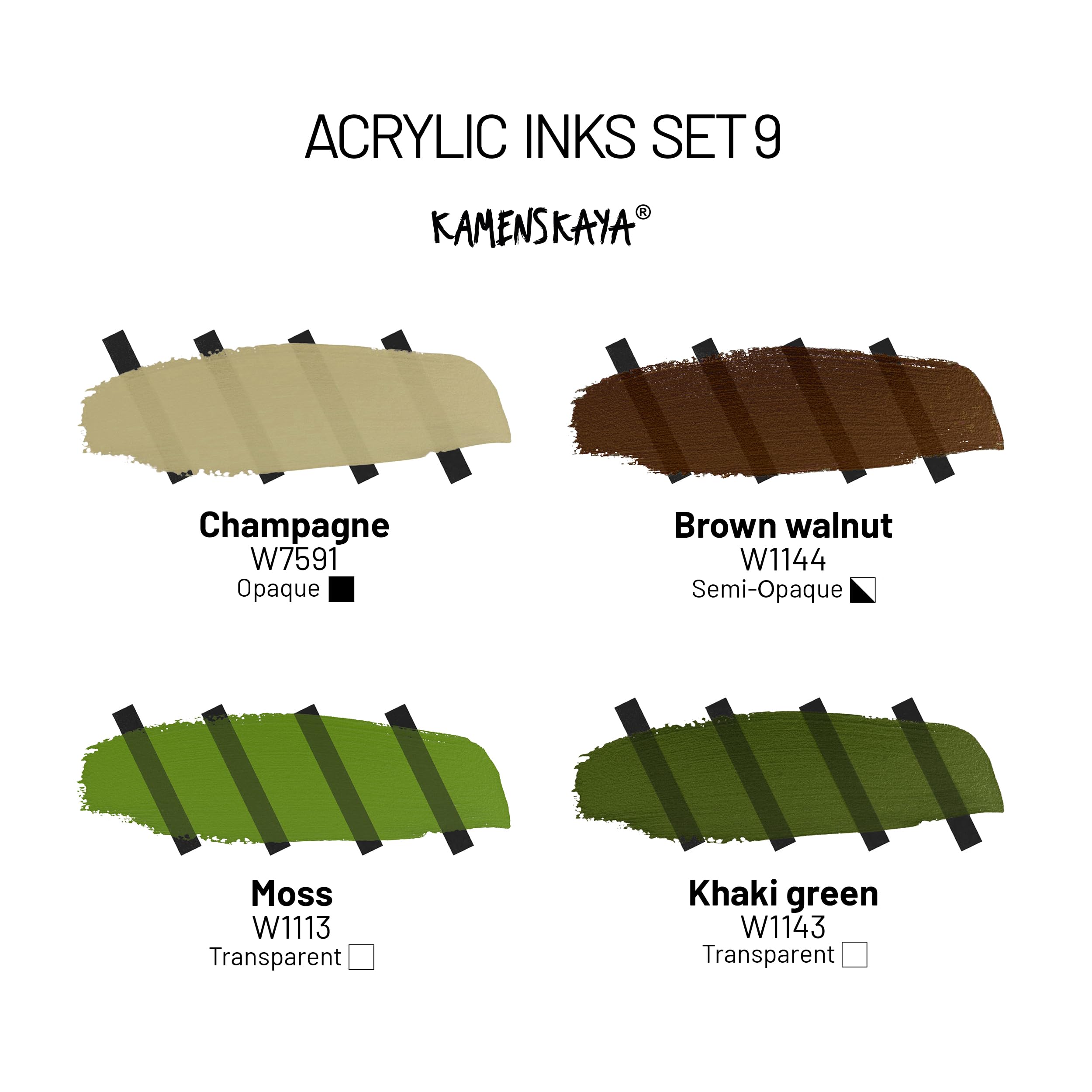 Kamenskaya Acrylic Inks for Artists - Acrylic Ink Set, Color Combination #9-4 pcs. 1 Fl Oz (30 ml) Each, 30 ml (Pack of 4) - Image 2