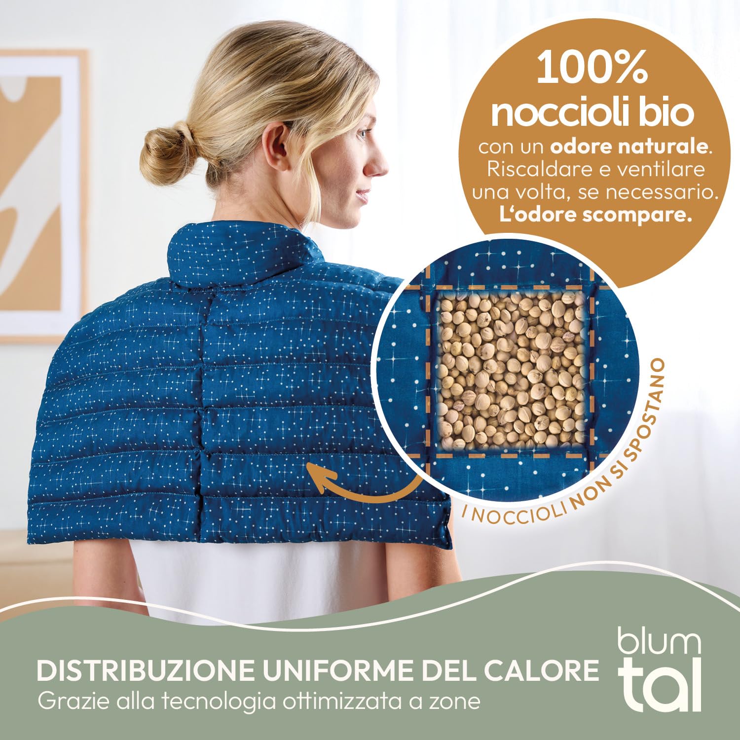 Blumtal cuscino con noccioli di ciliegia riscaldabile per cervicale - cuscino termico noccioli di ciliegio al 100% - scaldacollo da microonde fodera 100% cotone certificata OEKO-TEX - cuscino stampato